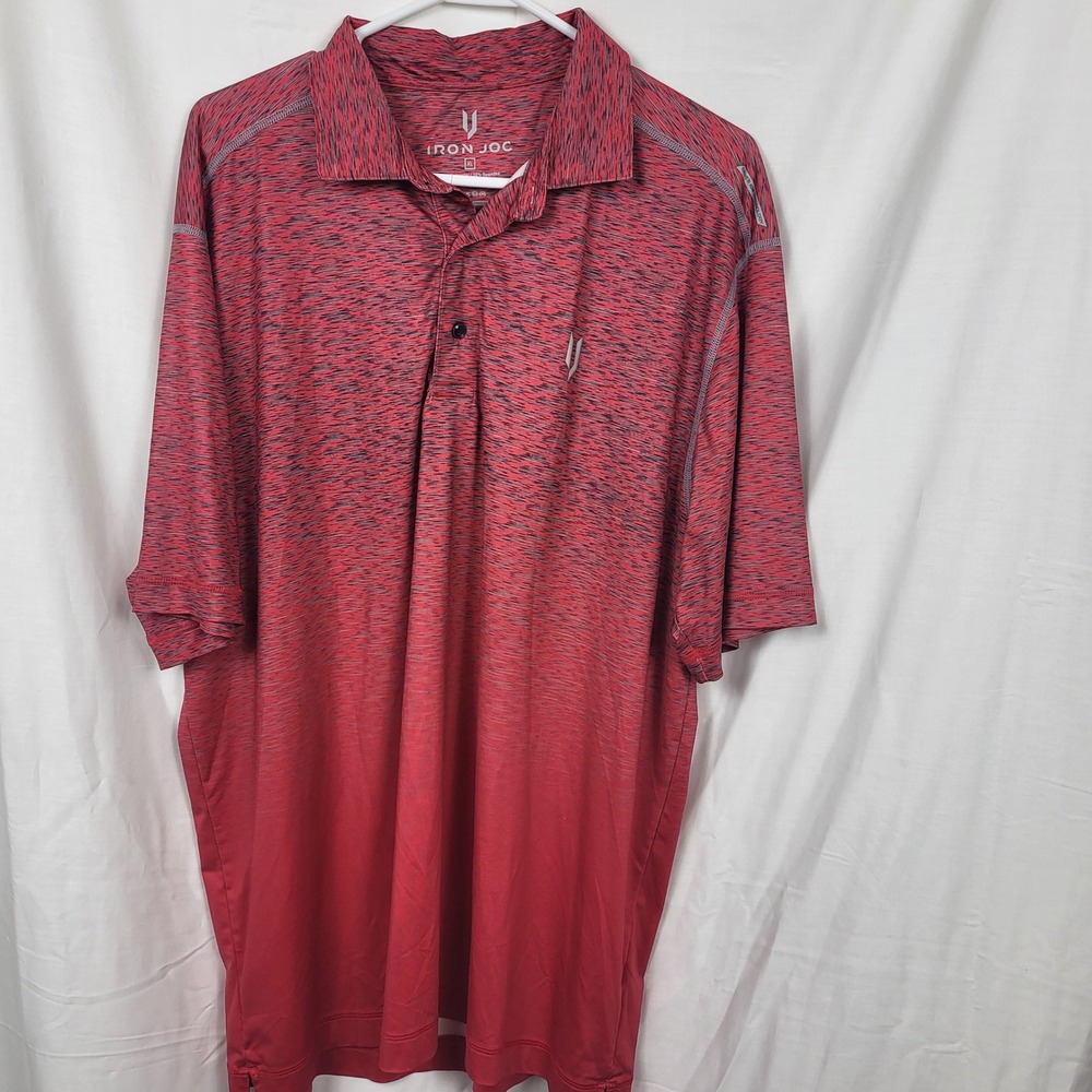 Iron Joc Mens XL Red Space Dye Ombre Performance Polo Shirt Silver Ion Tech